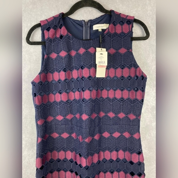 Calvin Klein Cream Crochet Lace Sheath Dress office career Zip Size 10 - Picture 5 of 11